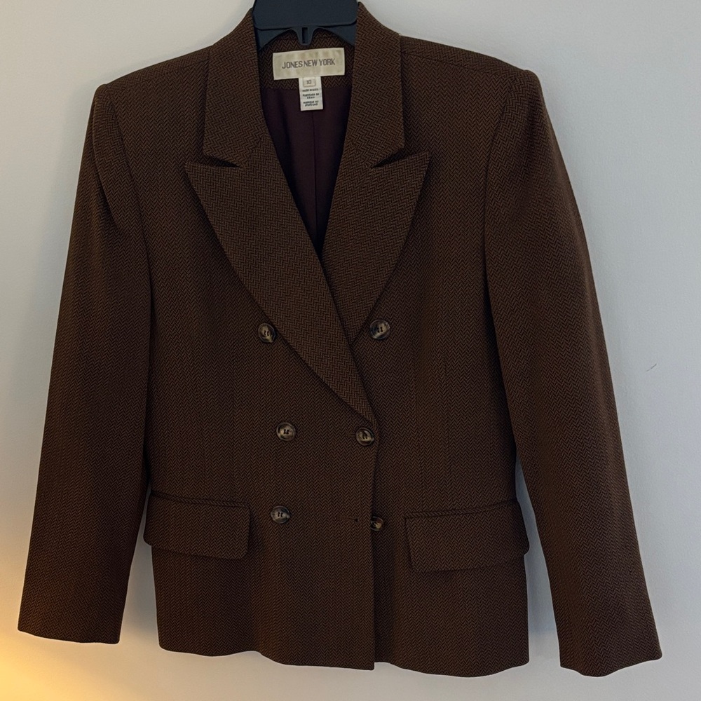 Jones New York Women's Dark Brown Double-Breasted Blazer